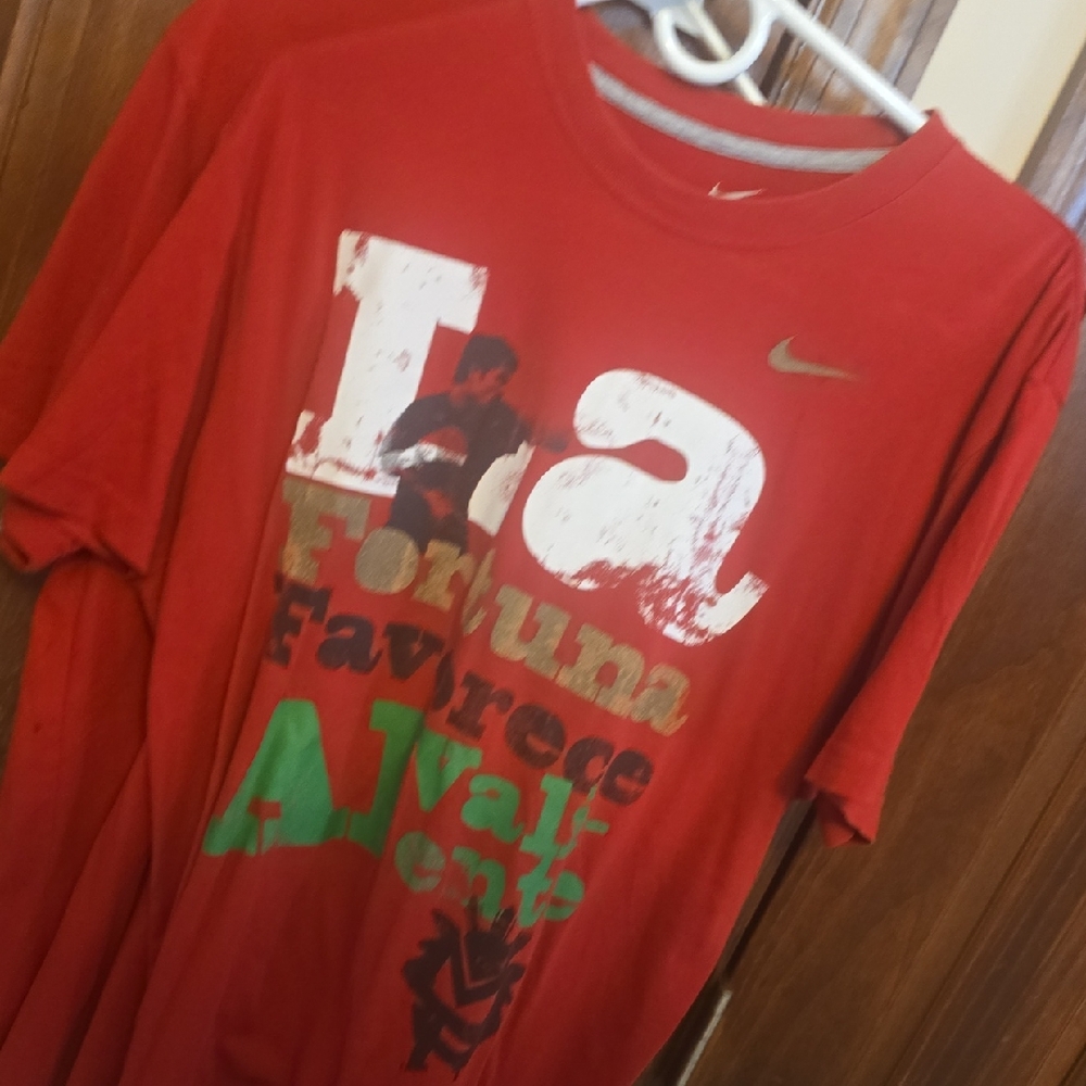 Nike Red Graphic Tee with White and Green Accents